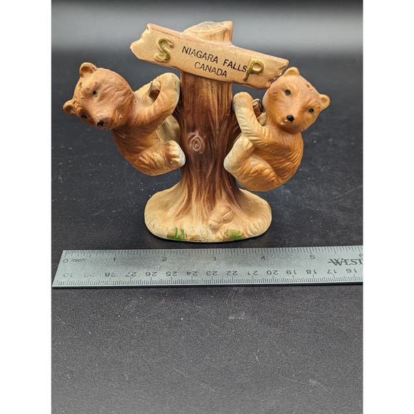 Vintage Niagara Falls Bears Salt & Pepper Shakers Set W/Stand 3 Pc Granny Core - Picture 15 of 16
